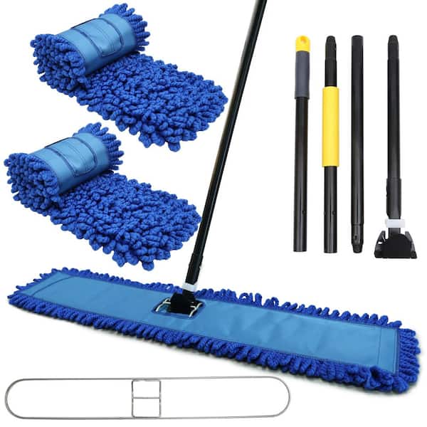Combo of 36 in. Microfiber Dust Mop Heads (2-Piece) with Frame and 61 in. Extendable Clip-On Handle, Cleaning Kit