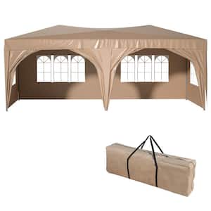 10 ft. x 20 ft. Beige Outdoor Portable Folding Party Tent, Pop Up Canopy Tent with 6 Removable Sidewalls and Carry Bag