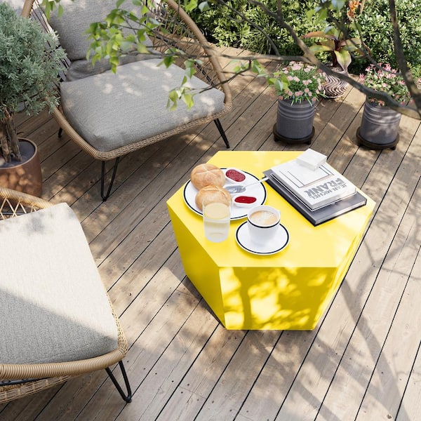 null 28 in. Outdoor Hexagonal Magnesium Oxide Coffee Table in Yellow