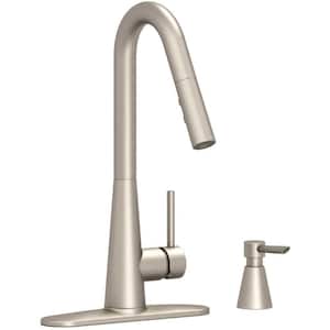 Essen Single-Handle Pull-Down Sprayer Kitchen Faucet with Soap Dispenser in Brushed Nickel