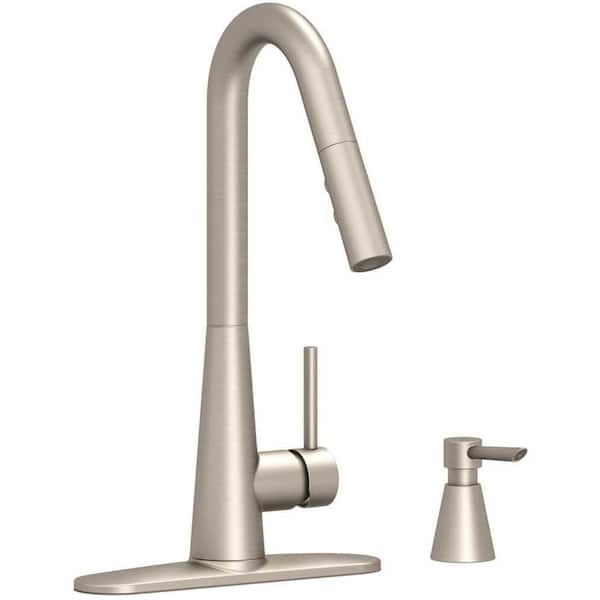 Premier Essen Single-Handle Pull-Down Sprayer Kitchen Faucet with Soap Dispenser in Brushed Nickel