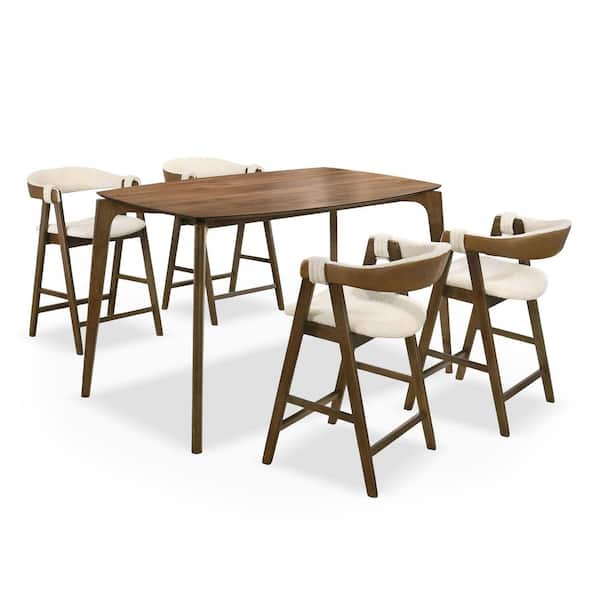 Pearlcrest 5-Piece Walnut Wood Top Dining Room Set with 35 in. Tabletop and Curved Panel Back Chairs (Seats 4)