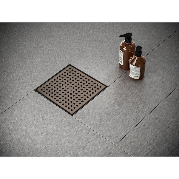 6 in. Square Stainless Steel Shower Drain with Square Hole Pattern in Venetian Bronze