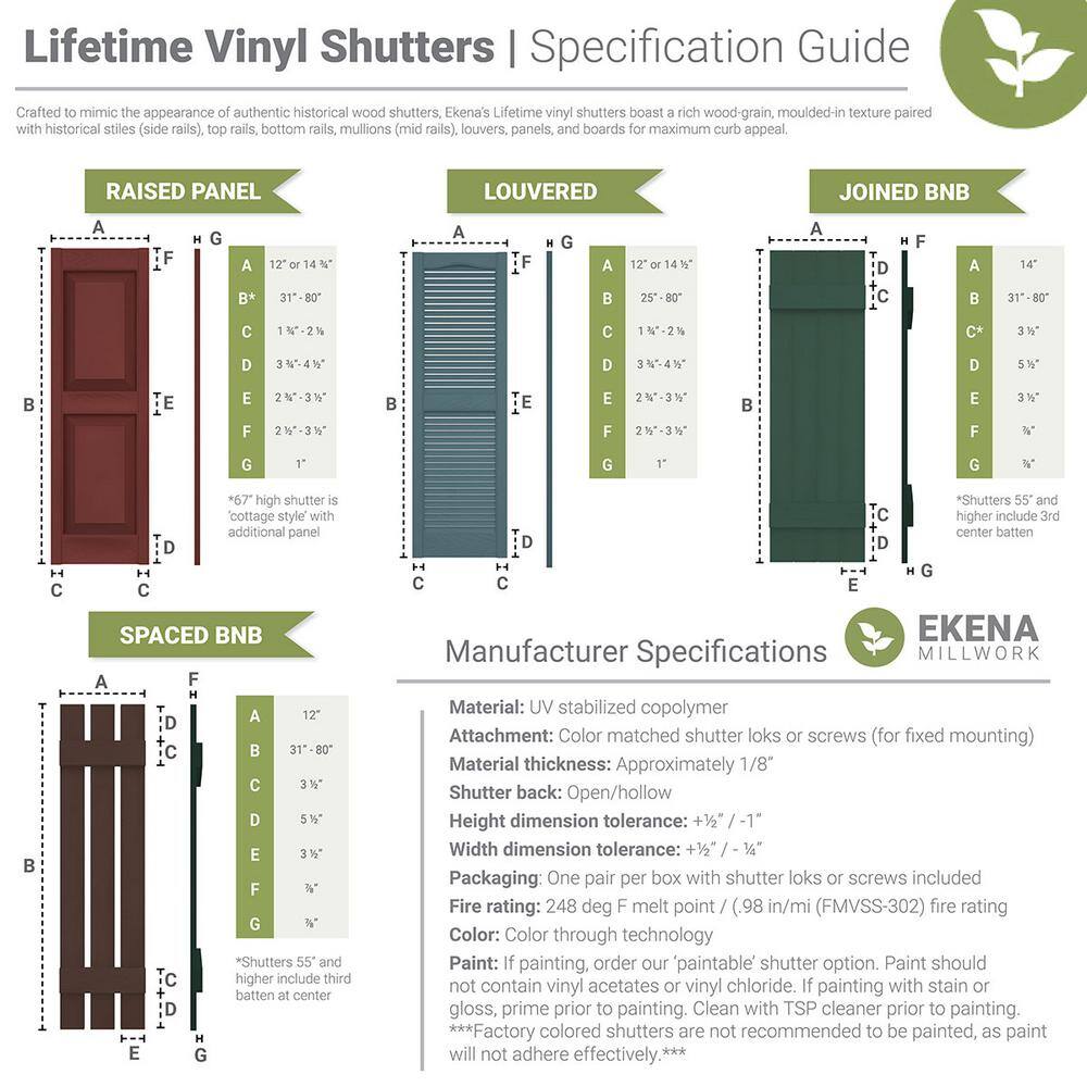 12"W x 57"H Gray Vinyl Raised Panel Shutters, Paintable
