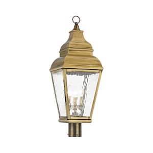 Millstone 28 in. 3 Light Antique Brass Cast Brass Hardwired Outdoor Rust Resistant Post Light with No Bulbs Included