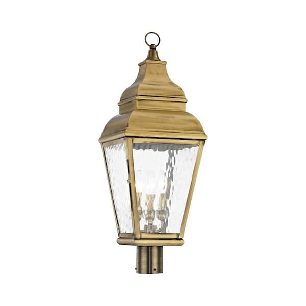 Livex Lighting Exeter 3 Light Antique Brass Outdoor Post Top Lantern