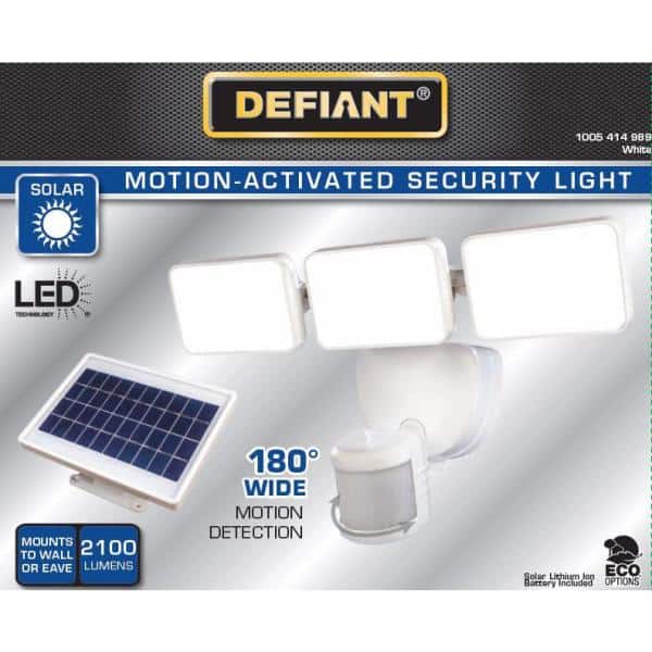 Defiant 180 3 Head White Solar Powered, Solar Motion Flood Lights Home Depot