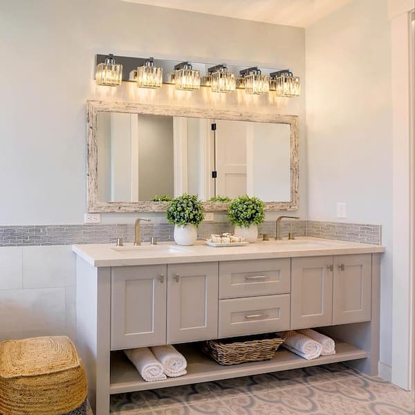 Orillia 43.3 in. 6-Light Chrome Bathroom Vanity Light with Crystal Shades