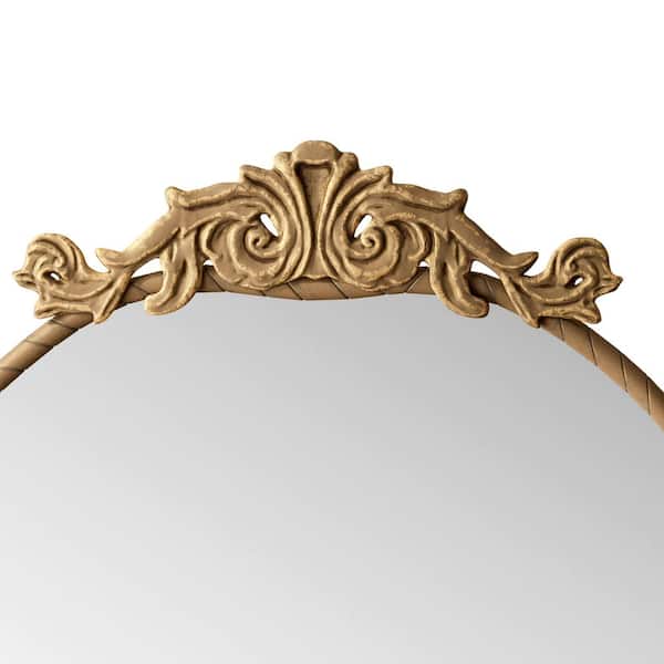 58 in. W x 24 in. H Bronze Arched Full Body Mirror with Vintage Applique, Wall Mounted Mirror for Bedroom Living Room