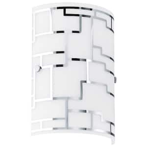 Bayman 7 in. W x 10 in H 1-Light Chrome Sconce with Frosted White Glass with Chrome Accents