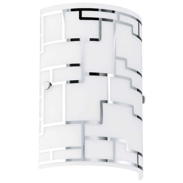 Eglo Bayman 7 in. W x 10 in H 1-Light Chrome Sconce with Frosted White Glass with Chrome Accents