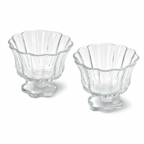 Flower Petal Style Clear Glass Dessert Bowls 8.5 fl. oz. Capacity 3 in. Wide by 4 in. High Set of 2