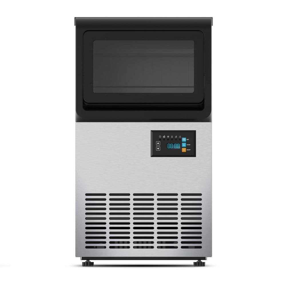 13.78in.100lb./24H Commercial Spray Full Size Cubes Freestanding Ice Maker,Stainless Steel,Auto Clean,30lbs. Storage Bin