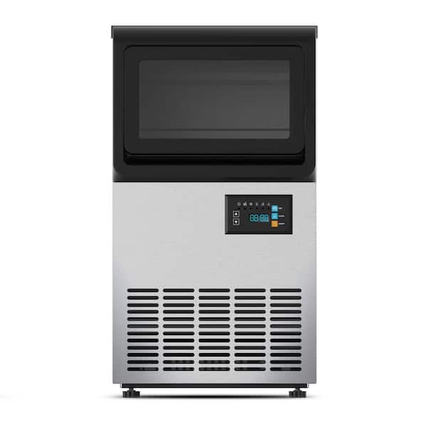 13.78in.100lb./24H Commercial Spray Full Size Cubes Freestanding Ice Maker,Stainless Steel,Auto Clean,30lbs. Storage Bin