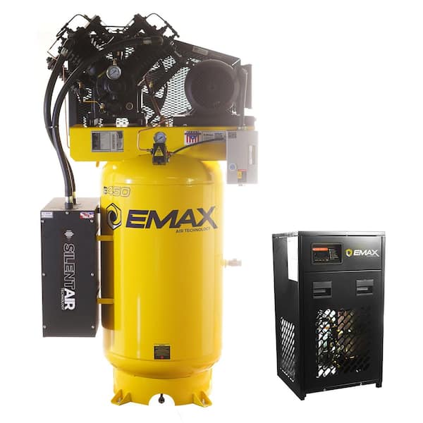 Silent Air Industrial E450 80 Gal. 175 psi Electric 7.5 HP 31 CFM 1-Ph 2-Stage Stationary Air Compressor, 30 CFM Dryer