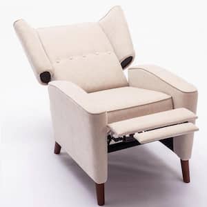 Button Tufted Tan Chenille Wingback Pushback Recliner with Adjustable Backrest, Solid Wood Legs