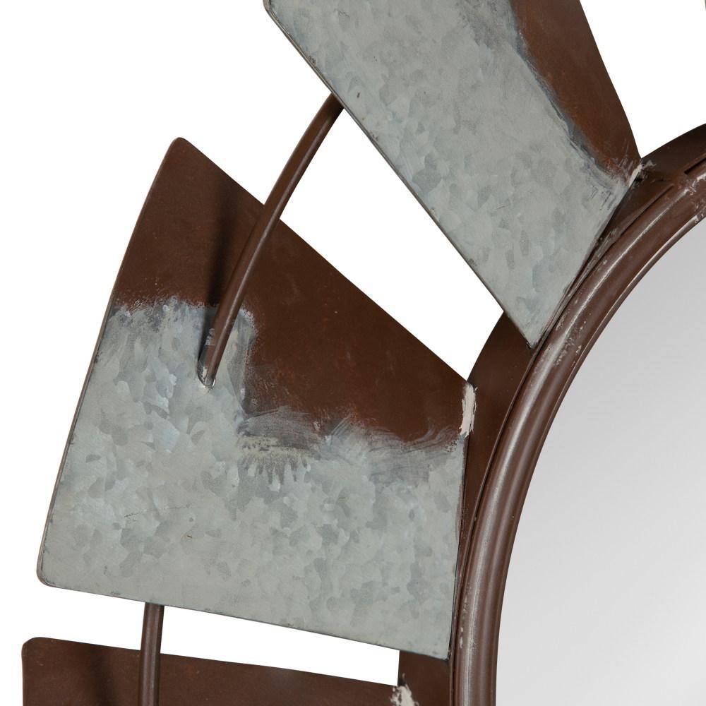 32" Round Silver and Brown Metal Windmill Wall Mirror