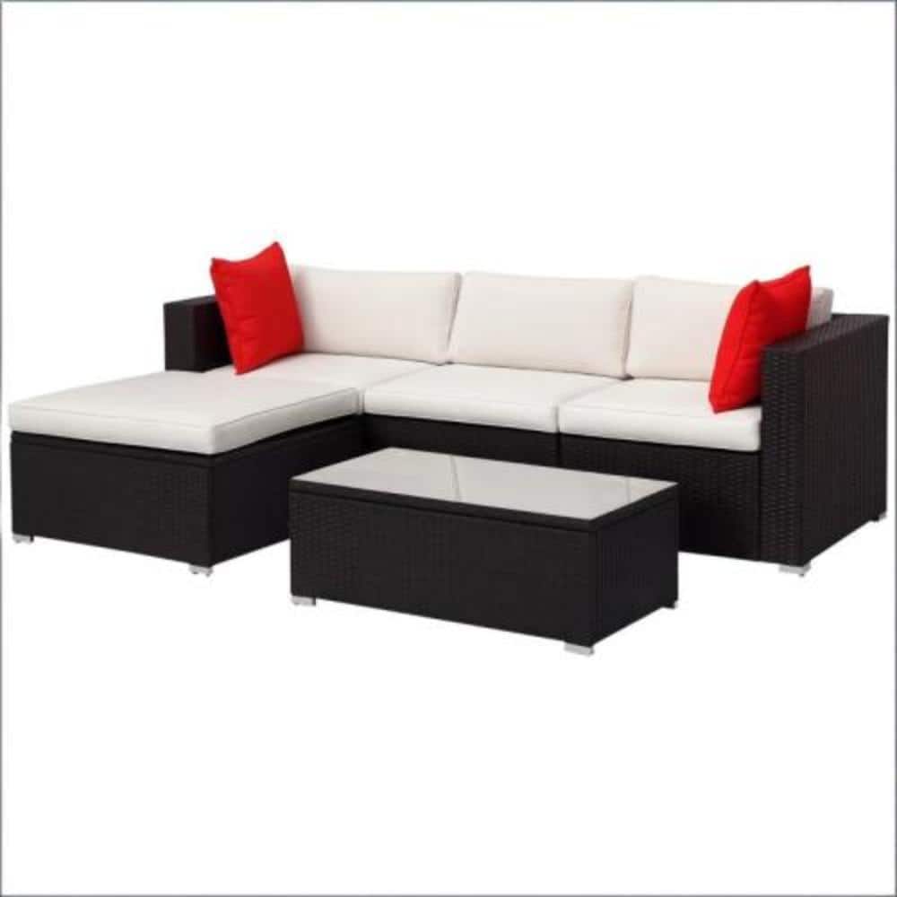 5-Piece Wicker Outdoor Conversation Patio Furniture Set with White Cushions price history on PriceWatchPro