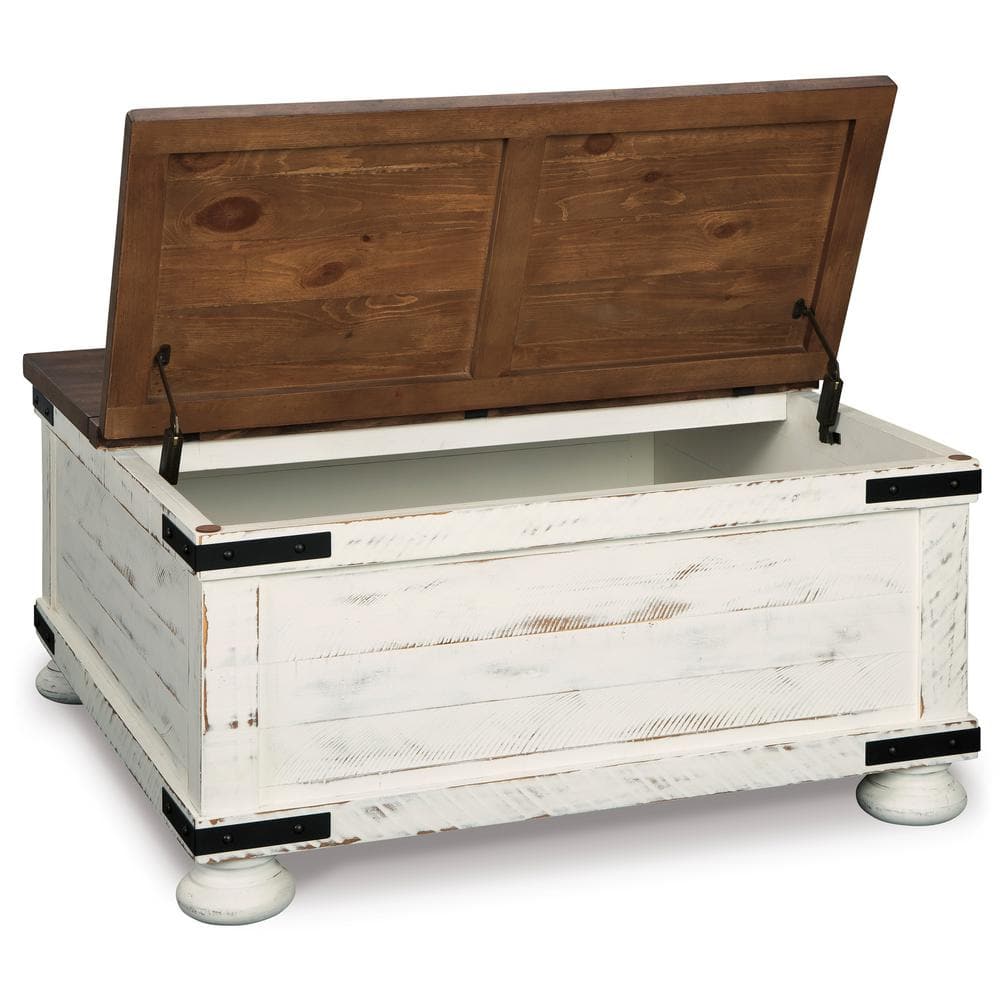 Modern Farmhouse 36" Square Lift-Top Coffee Table in Brown/White