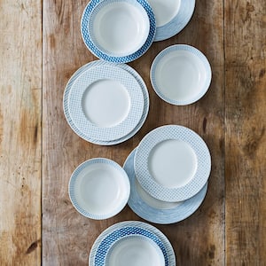 Blue Hammock 9.5 in. (Blue) Porcelain Stripes Rim Salad Plates, (Set of 4)