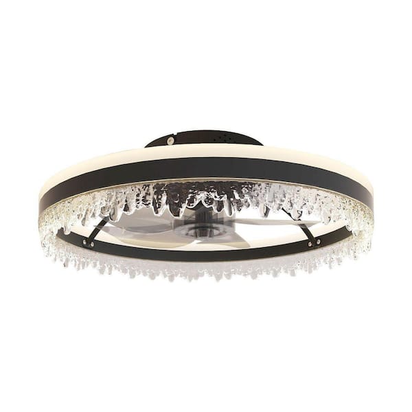 20 in. Flush Mount Ceiling Fan with Crystal-Like LED Light Ring, App Control and Black Housing