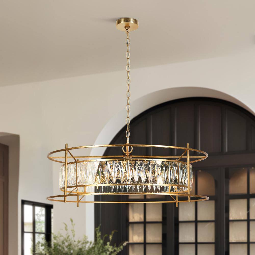 Modern Farmhouse 31.5 in. 6-Light Gold Crystal Chandelier for Living Room, Dining Room, Wagon Wheel Chandelier Lighting price history on PriceWatchPro