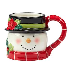 Holiday Magic Snowman 18 oz. Multi-Colored Earthenware 3-D Beverage Mug (Set of 4)
