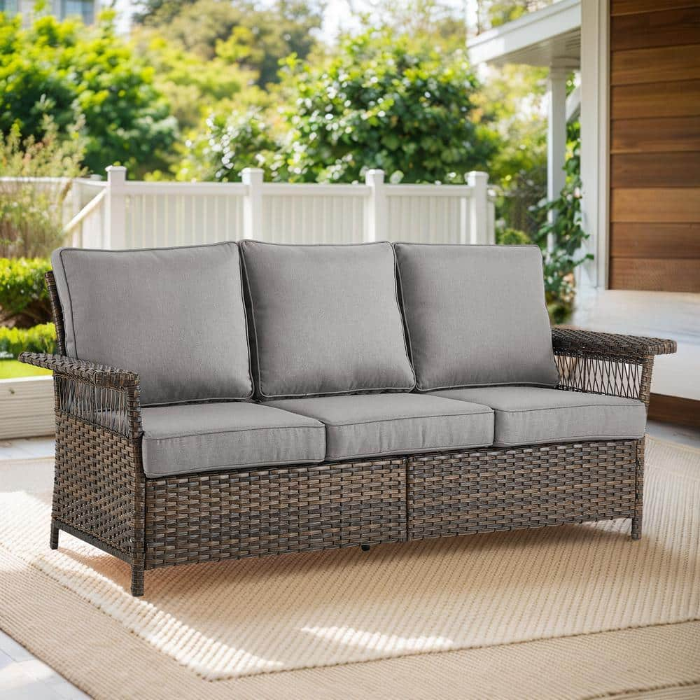 Gymojoy StLouis Brown Wicker Outdoor Couch with Gray Cushions GM-SLBR13 ...