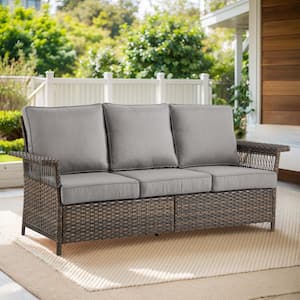 StLouis Brown Wicker Outdoor Couch with Gray Cushions
