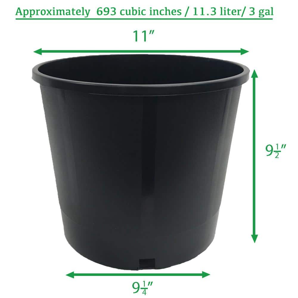 Black Plastic 3 Gallon Nursery Pots, Set of 20