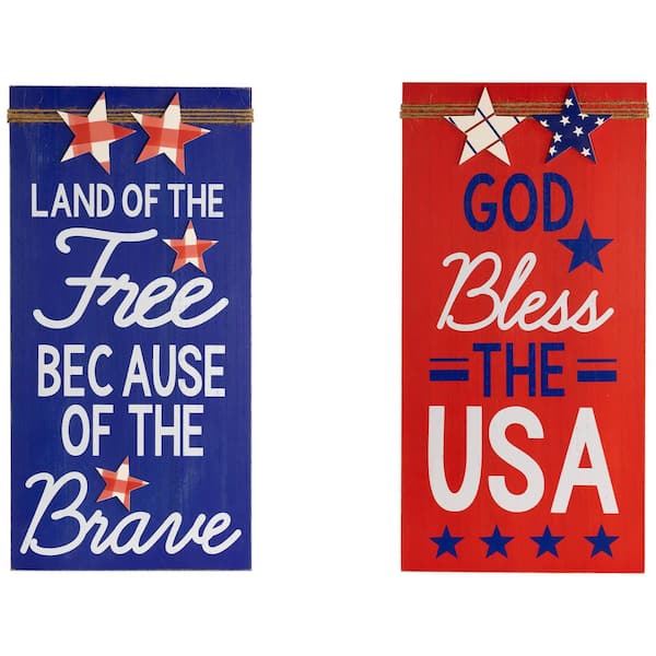 Set of 2 God Bless the USA and Land of the Free Patriotic Wooden Plaques 23.5 in.