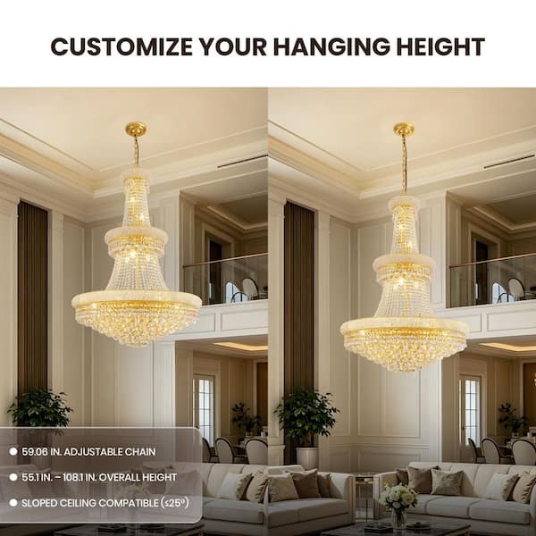 シャンデリア（ゴールド） WDETR 32 in. 20-Light Gold Crystal Tower Chandelier for Living