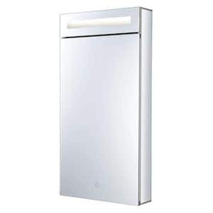 15 in. x 30 in. Stainless Steel Recessed or Surface Wall Mount Medicine Cabinet with Left Hinge LED Lighting