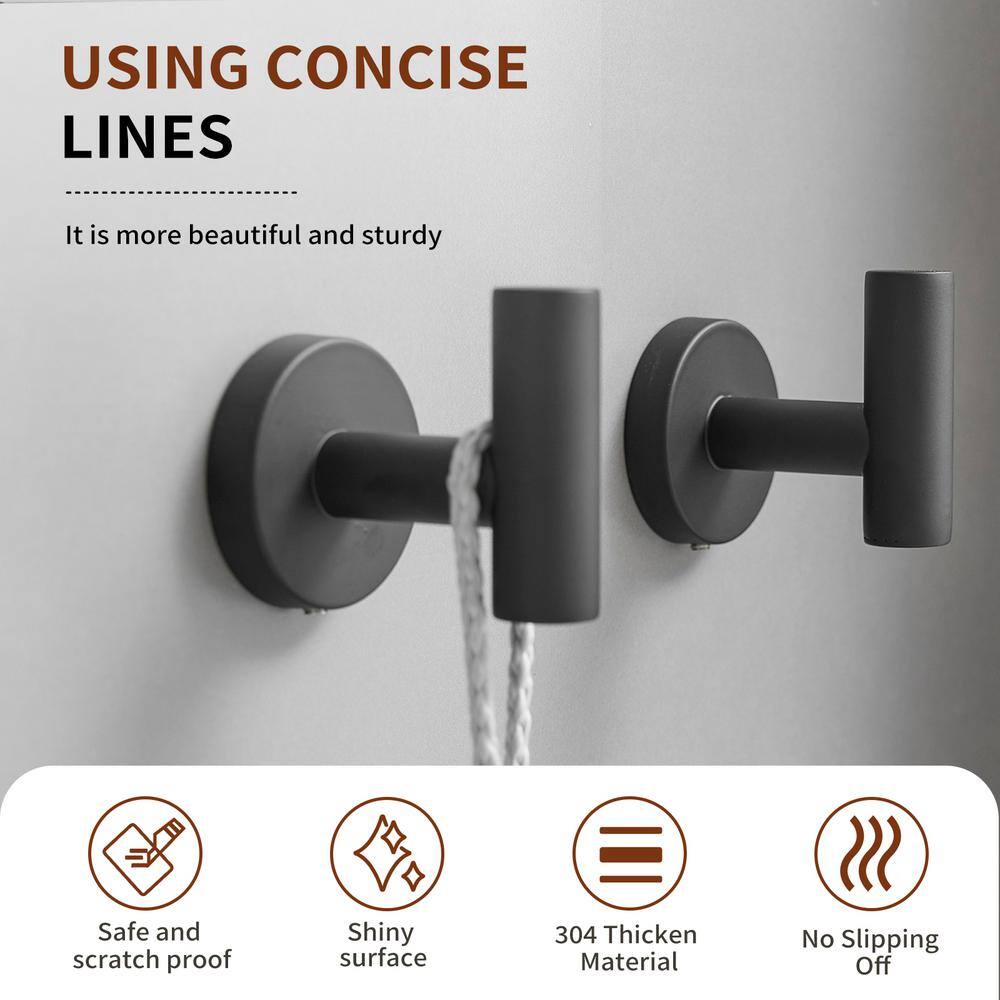 Matte Black Stainless Steel 6-Piece J-Hook Set