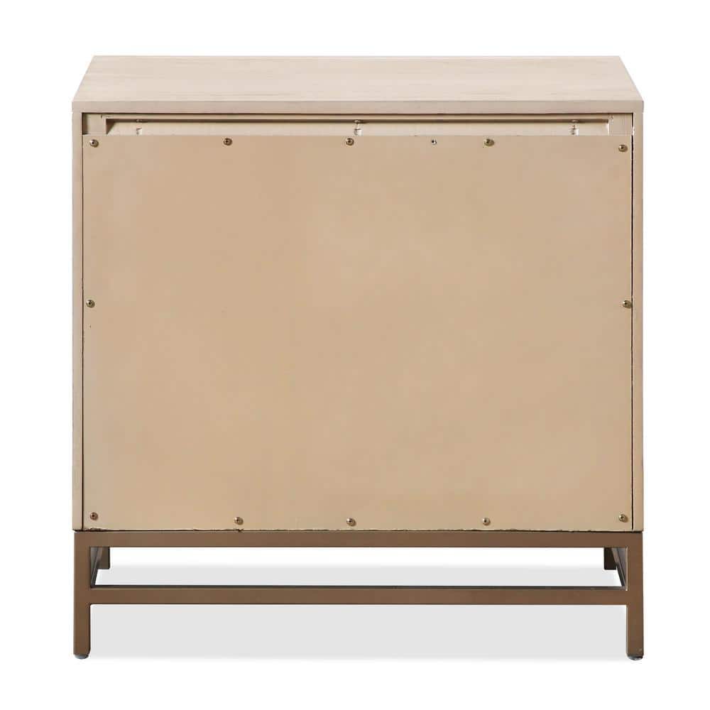 Oak and Metal 2-Drawer Nightstand with Brass Handles