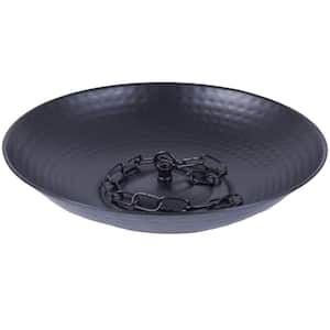 Rain Chain Anchoring Basin 10.66 in. Matte Black Iron Decorative Fountain Dish for Outdoor Garden Lawn Patio