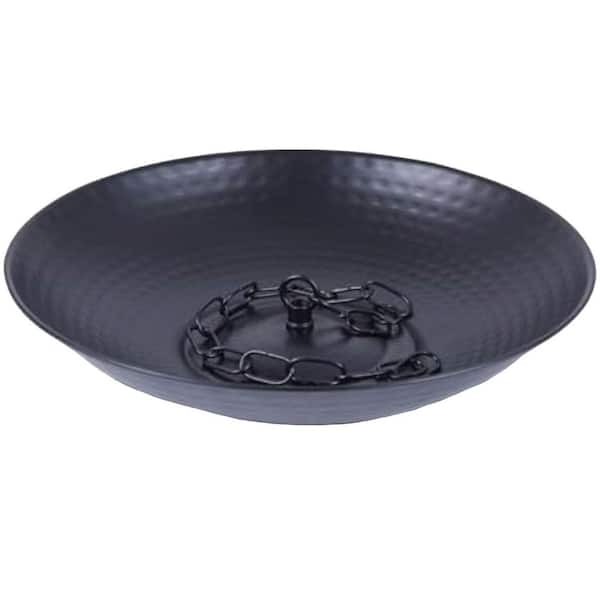 Rain Chain Anchoring Basin 10.66 in. Matte Black Iron Decorative Fountain Dish for Outdoor Garden Lawn Patio