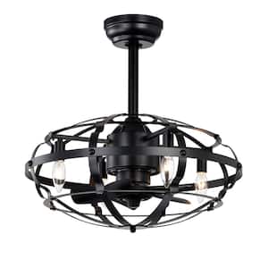Blade Span 21 in. Indoor Matte Black Caged Ceiling Fan with No Bulbs Included with Remote Control