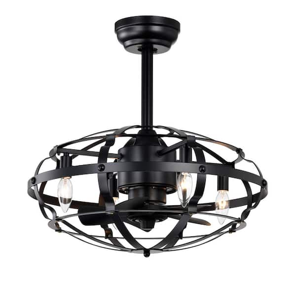 MODERN HABITAT Blade Span 21 in. Indoor Matte Black Caged Ceiling Fan with No Bulbs Included with Remote Control