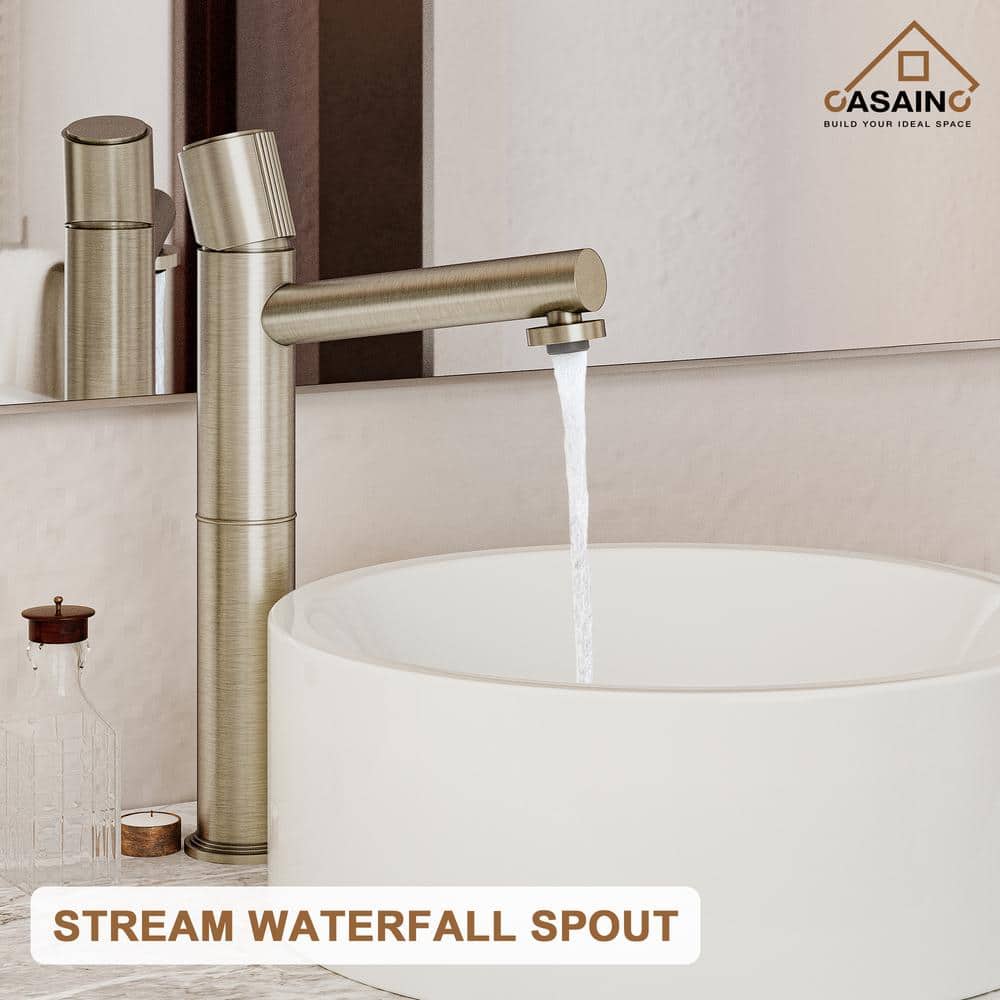 Brushed Gold Stainless Steel Bathroom Vessel Sink Faucet