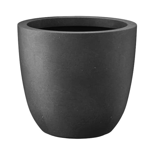 Kante 18 in. Dia Round Black Concrete Indoor/Outdoor Planter, Black Concrete Planter Lightweight Black Plant Pot