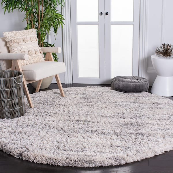 Iceland Shag 7 ft. x 7 ft. Round Ivory/Gray Heathered Abstract Area Rug