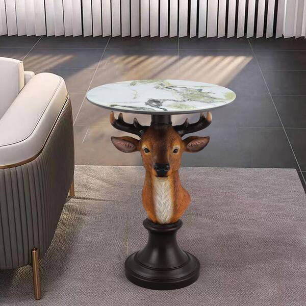 Seafuloy 19.69 in. Brown Deer Head Accent Table Animal Sculpture