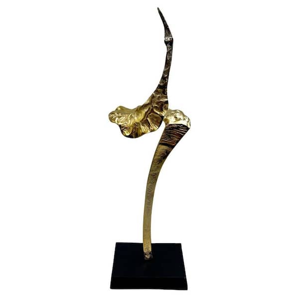 castellousa Gold 20.5 in. x 6 in. Decorative Handmade Aluminum Metal and Wood Abstract Sculpture
