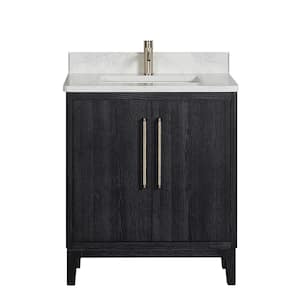 Gara 30 in.W x 22 in.D x 33.9 in.H Single Sink Bath Vanity in Fir Black with White Grain Composite Stone Top