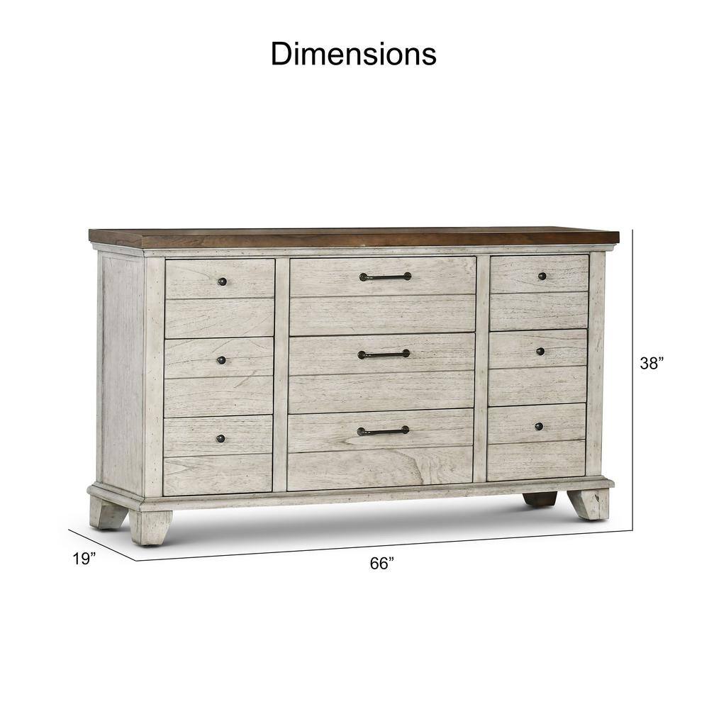 Rustic Farmhouse Ivory & Honey Nine-Drawer Dresser with Deep Storage