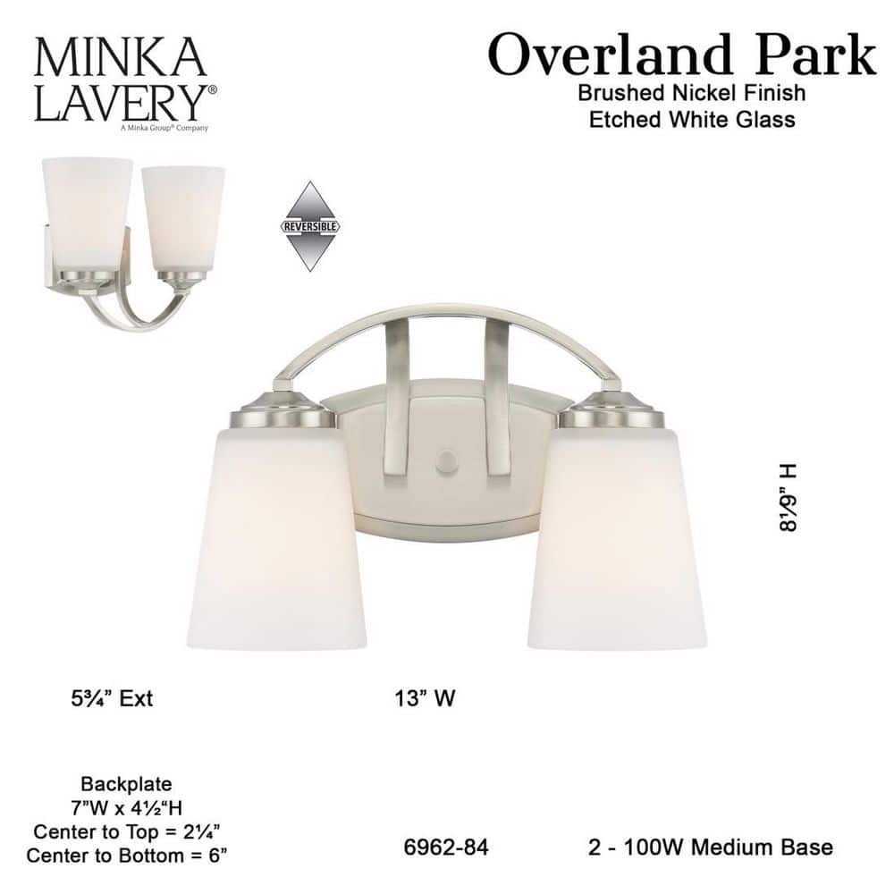 Brushed Nickel 2-Light Dimmable Bathroom Vanity Fixture