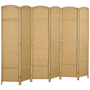 5.6 ft. Tall 6-Panel Folding Room Divider Privacy Screen in Nature Wood