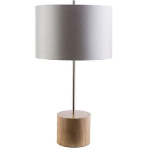 Rosalind 28.54 in. Wood Indoor Table Lamp with Gray Drum Shaped Shade