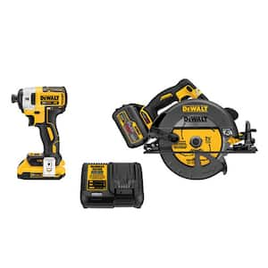 FLEXVOLT 60V MAX Cordless Brushless 7-1/4 in. Circular Saw, (1) FLEXVOLT 6.0Ah Battery and 1/4 in. Impact Driver